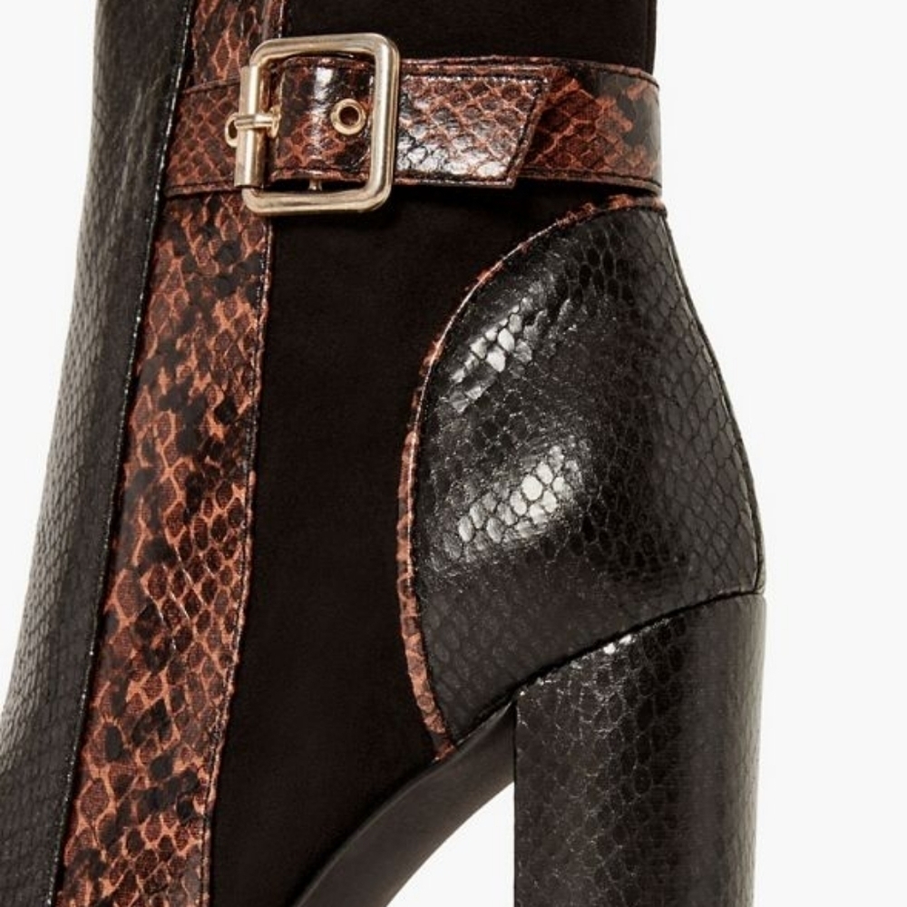 JustFab Snakeskin Suede Color Block Patchwork Ankle Boot Brown Black- sz 11 - Picture 5 of 7